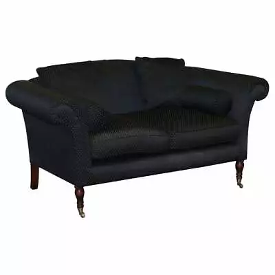 Hand Made Black & Silver Upholstered Sofa Light Mahogany Frame Part Of A Suite • £750