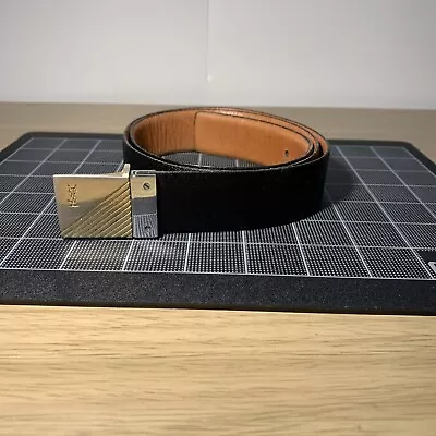 Vintage YSL Leather Belt Mens 34Reversible Black Brown Gold/Silver Buckle 31-35” • $49.95