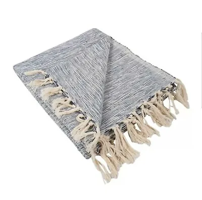 50 X60  Nautical Blue Luxury Variegated Throw With Fringe Detail Design Imports • £18.30