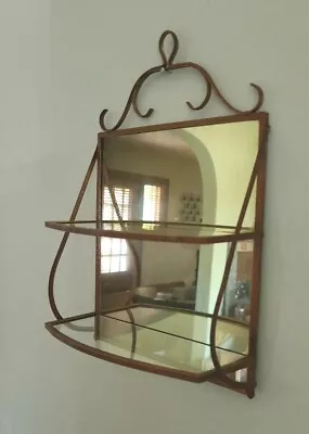 Mirrored Wall Shelf Smoky Amber W/ Clear Shelves Metal Frame 11  Tall X 7 Wide • $28