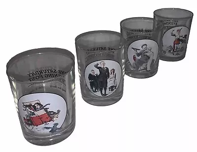 Norman Rockwell Saturday Evening Post Drinking Glasses A Night Out.. SET OF 4 • $20