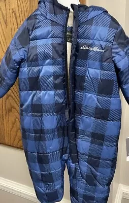 Eddie Bauer Toddler Snowsuit Cobalt Blue Plaid Full Zip 0/3M NWT • $30