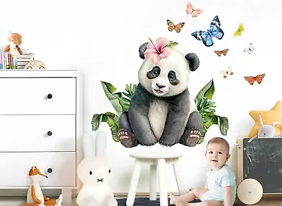 Baby Panda Butterfly Jungle Coconut Tree Palm Trees Wall Fabric Decal Sticker • $29.28