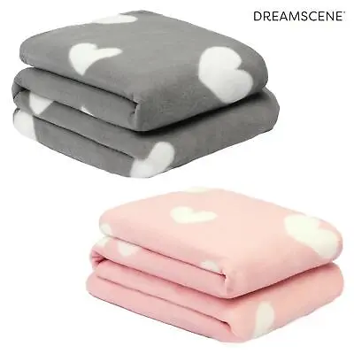 £6.99 • Buy Dreamscene Love Heart Fleece Throw Over Soft Warm Bed Sofa Pink Chair Blanket