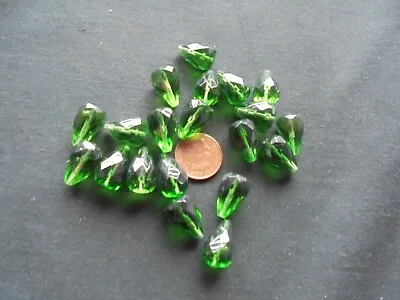 £1.35 • Buy Job Lot Of 20 Large  Green Facated Teardrop  Glass Beads