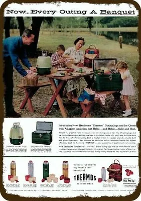 1960 THERMOS ICE CHEST JUG BOTTLE FAMILY PICNIC Vintage Look DECORATIVE METAL SI • $24.99