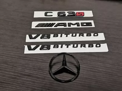 Gloss Black C63S AMG V8 BITURBO Star PACKAGE Trunk Emblem Badge C63 Sedan W205 • $79.99