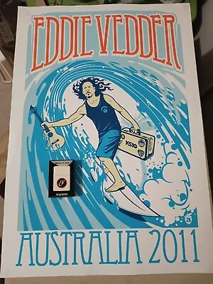 Eddie Vedder Pearl Jam Zippo Australian Island Rare Plus Tour Poster 2011 • $2000