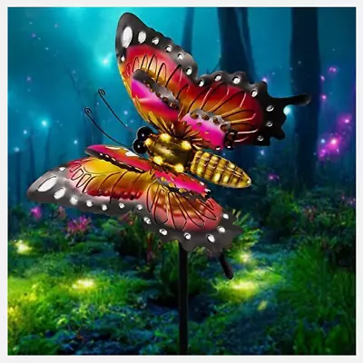 NEW! Metal 41  Butterfly Solar Stake Light Fairy Garden LED Landscape Walkway • $34.99