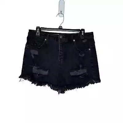 Mossimo Supply Co Women Shortie Shorts Raw Hem Hi-Rise Distressed Denim Black 10 • $12.79