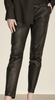 $450 • Buy Scanlan Theodore Navy Leather  Pants (Size 12) RRP $980