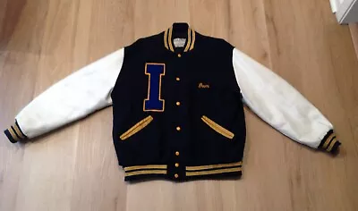 Vintage DELONG Wool Leather Men's Letterman High School Varsity Jacket Size XL • $50