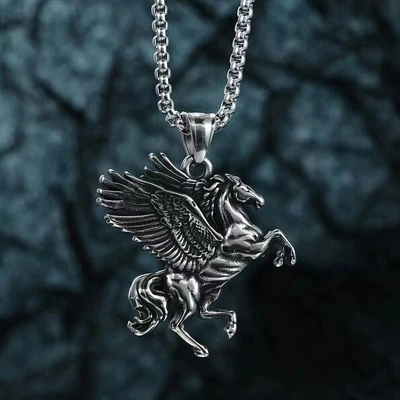 $7.99 • Buy Men Stainless Steel Chain Necklace Retro Fairytale Wings Pegasus Pendant 1462