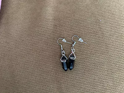 Jet Black Hexagon Shaped Dagger Drop Earrings French Wires New! • $5.75