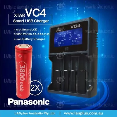 XTAR VC4 4-Slot Smart LCD  Battery Charger + 2x Vapcell F38 3800mAh Lithium Batt • $51.99