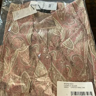 NWT Sanderson X Paige Cleobelle Paisley Silk Blouse In Lipstick Pink/Tan LARGE • $120