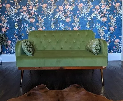 Vintage 50’s -60’s Style Green Velvet Sofa Retro Living Room Couch Mid Century • $549.99