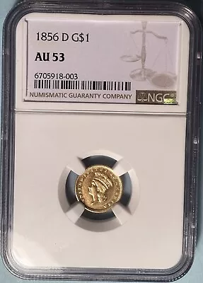 1856-D Indian Princess Gold Dollar Key NGC AU53 — Tiny Mintage Of 1460 Pieces! • $14500