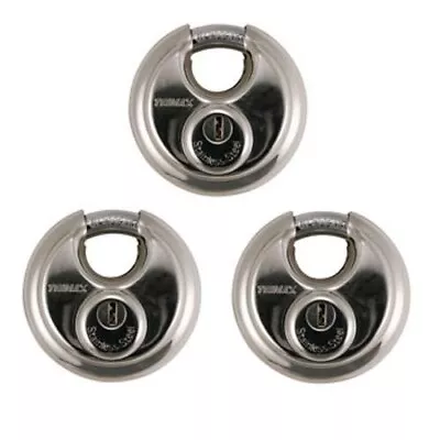 3 Trimax Keyed Alike Shielded Stainless Steel 70mm Round Disc Storage Pad Lock • $52.99