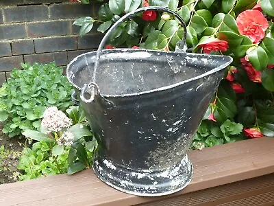 Vintage Coal Scuttle - Galvanised Steel - Used As A Planter -Aged & Worn Natural • £19.99