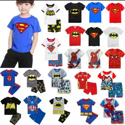 Kids Cartoon Spiderman Batman Boys T-Shirt Top Shorts Summer Outfits Pyjamas Set • $17.44