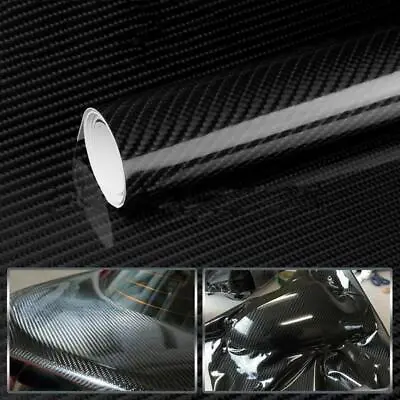 7D 152*80cm Super Gloss Black Carbon Fiber Vinyl Wrap Bubble Free Air Release • $29