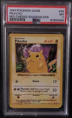 PSA 7 - Pokemon Card - Base 58/102 - PIKACHU (RED CHEEKS) *Shadowless* - NM • $40