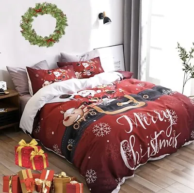 £20.46 • Buy Christmas Duvet Cover Set Queen Size Bedding Sets Xmas Santa And Reindeer