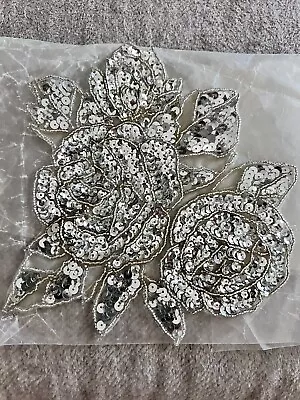 BIG Vintage Silver Sequin Bead Appliqués Burlesque Flower Art Deco • $20