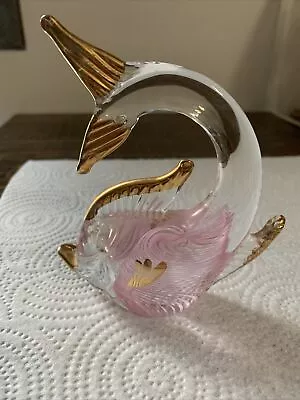 Vintage MURANO ART GLASS FISH GOLD TRIM SCULPTURE With Sticker • $50