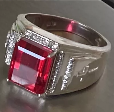 Ruby Red Natural Quartz And Diamonds 925 Sterling Silver Men Ring Size 12 • $86