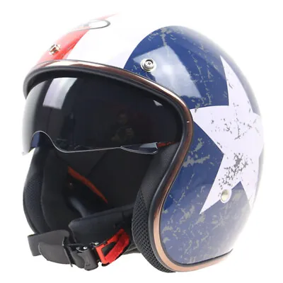 DOT Vintage Open Face Motorcycle Helmet W/Smoke Sun Visor Scooter Helmet M/L/XL • $85.99