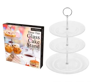 Three Tier Glass Cake Stand Afternoon Tea Sandwich Scones 15cm 18cm & 20cm Plate • £9.49