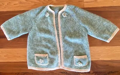 Vintage Handknit Women's Blue Green Mohair Cardigan Sweater • $19