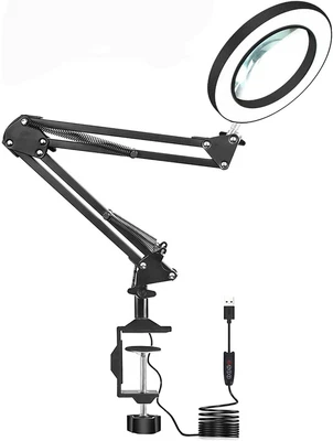 $27.99 • Buy Magnifier LED Lamp 5X Magnifying Glass Desk Table Light Reading Lamp With Clamp