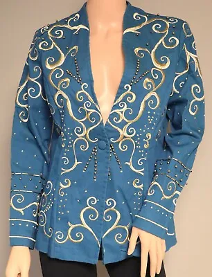 Anthony Studio Women's Embellished Blazer Jacket Teal Green Single Button New • $3.38