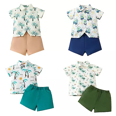 Baby Boy Shorts Sets Hawaiian Short Sleeve T-shirt Top With Shorts Pants Outfit • £6.69