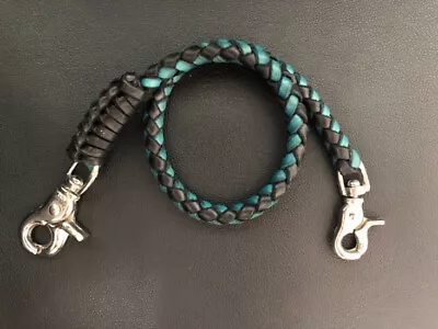 Handmade Wallet Chain Biker Chain Genuine Leather Black - Turquoise 8 Mm  18inch • $29