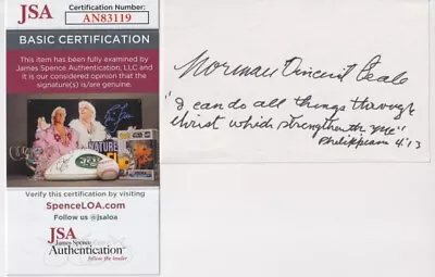 Norman Vincent Peale Signed Quote 3x5 Index Card JSA • $135