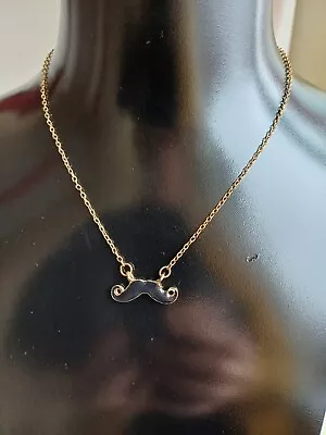 Necklace Gold Tone Chain With Black Moustache Pendant (AU10) • $2.21