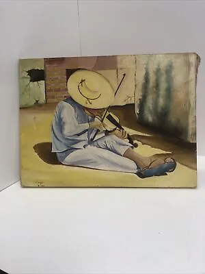 Oil Paint Man Playing On Violin Signed • $88