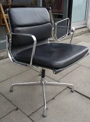 Vitra EA 208 Black Leather Chrome Based Soft-pad Chair By Charles & Ray Eames  • £1250