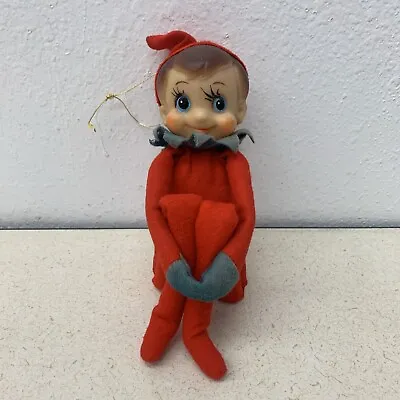 Vintage Christmas Elf Knee Hugger Red Felt 16  Pixie Rubber Face Japan Made Rare • $28.96
