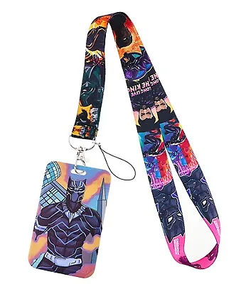 Black Panther Superhero Design Lanyard W/ ID Holder Keychain • $7.99