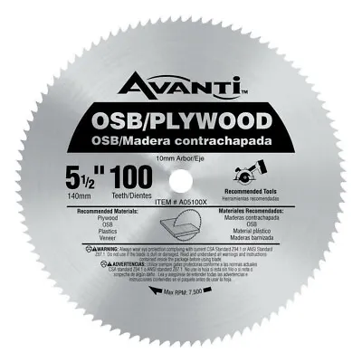 5-1/2  In. X 100-Teeth Osb / Plywood Finish Saw Blade A05100X Avanti / Freud • $11.99