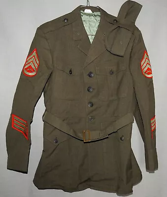 USMC Coat Wool Serge Green W/Belt And Garrison Cap Vietnam Era Size 41 Long • $4.99