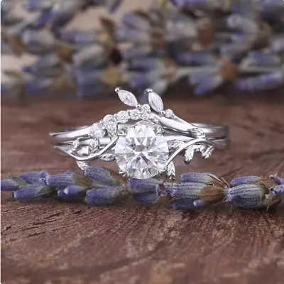 White Round Cut Moissanite Engagement Ring Set 925 Silver 7.25 MM Gift For Women • $123.99