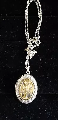 Vintage Sterling Floral Bouquet Two Tone Locket Pendant Necklace 18  Chain • $35