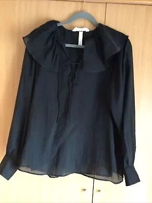 Black Frilled Long Sleeved Blouse Top H&M Sheer New Medium • $6.22