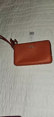 NWT HTF Coach C6649 Leather Double Corner Zip Wristlet Mango! Nice! • $49.35